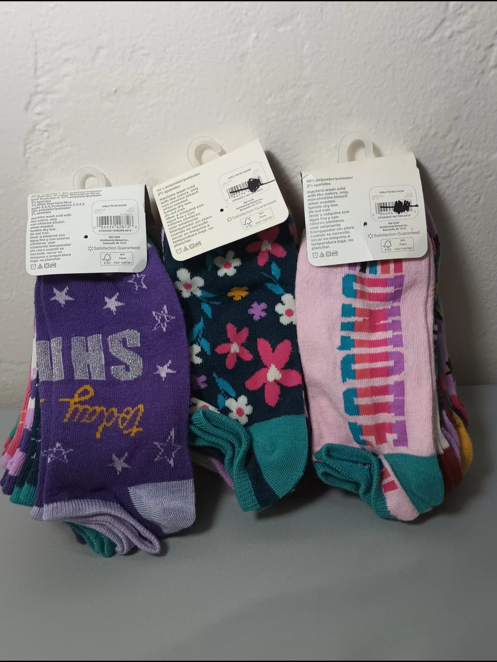 Wonder Nation Girls' No Show Mixed Socks (3)